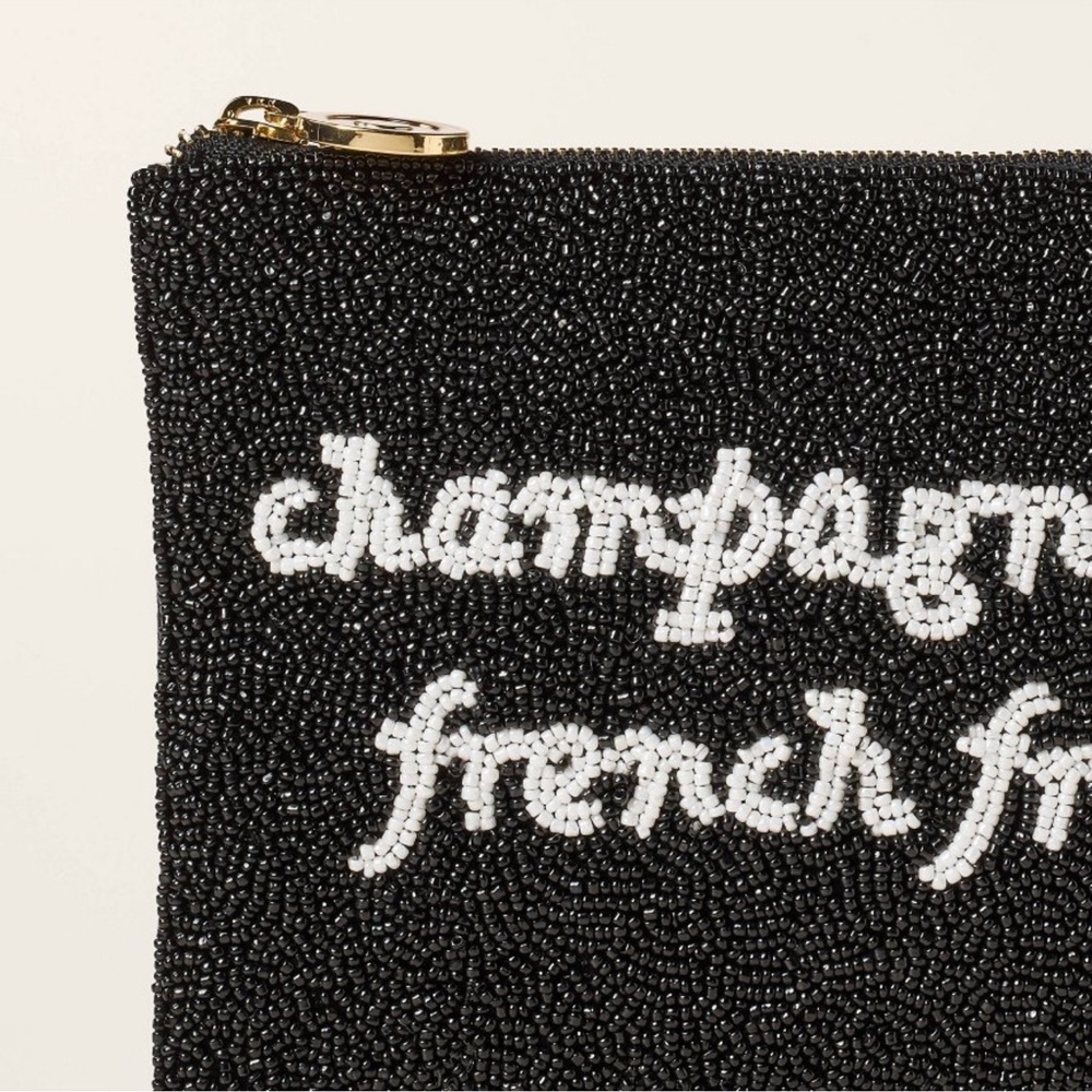 NWT Kate Spade Target New York - Champagne & French Fries Beaded Clutch Black - Picture 8 of 11